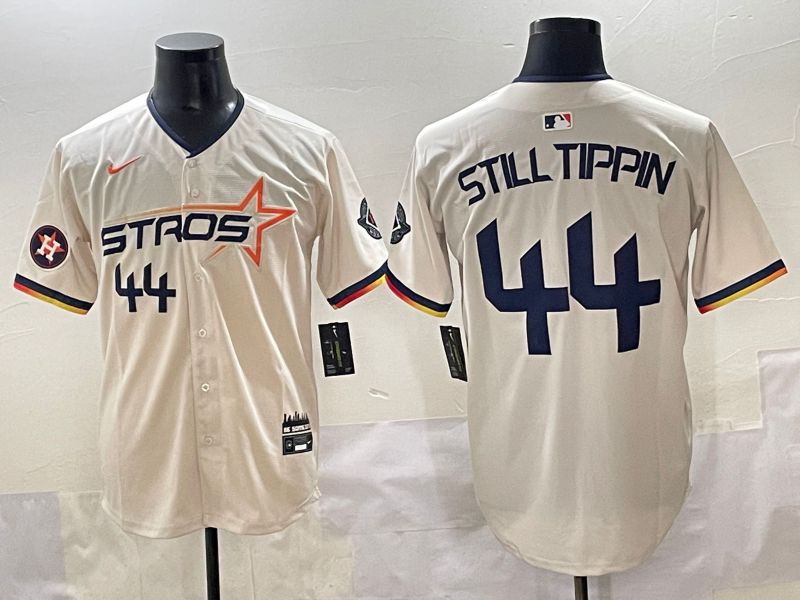 Men 2025 Houston Astros 44 Still Tippin Cream Three generations Joint Name Nike MLB Jersey style 1